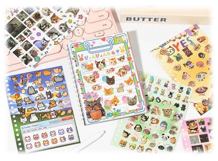 Libro de pegatinas con temática de mascotas adorables (30 hojas/bolsa) con encuadernación de anillas; ideal para scrapbooking, manualidades, collages y decoración de fondos.