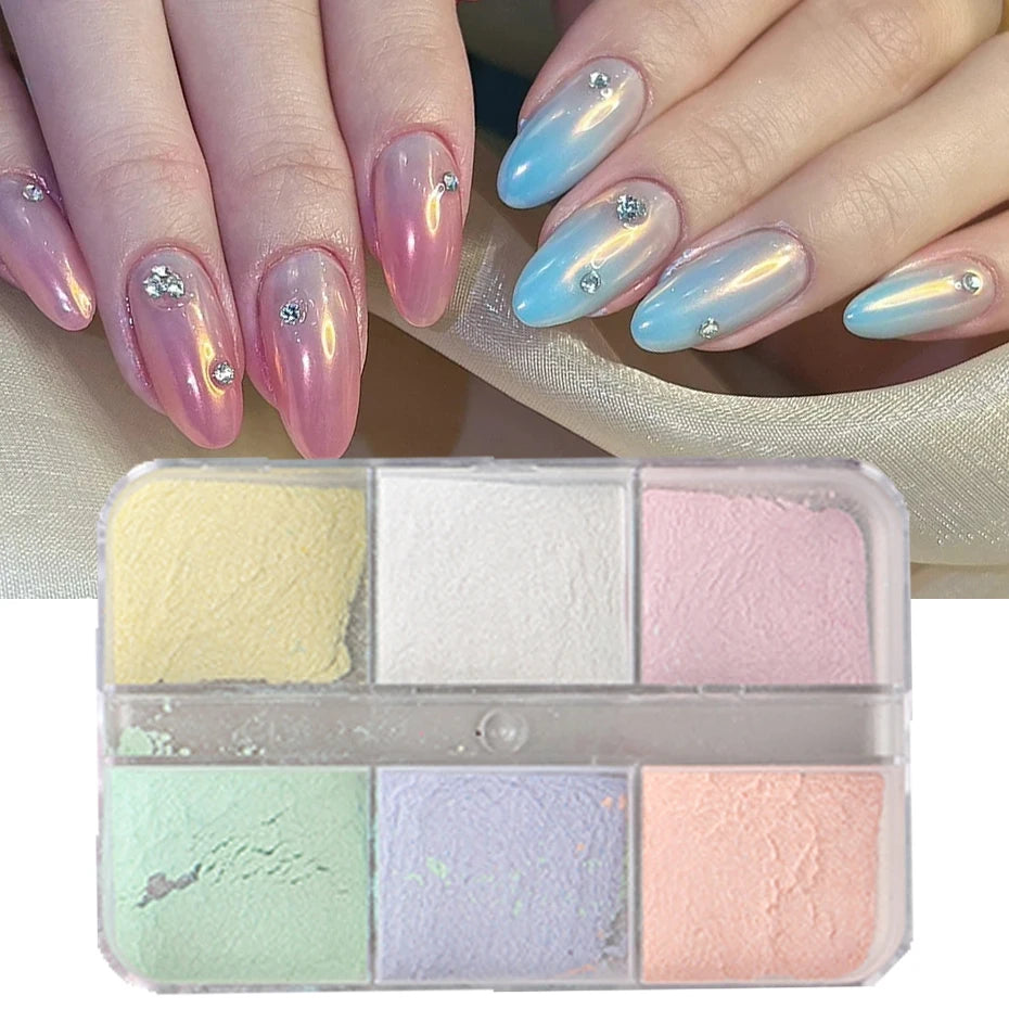 Polvo de uñas efecto espejo de luz de luna Pigmentos efecto cromo metálico Esmalte en gel Polvo láser Purpurina Aurora Perla