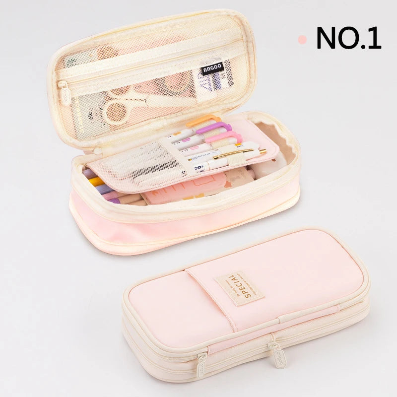 Estuche creativo de gran capacidad y doble capa para niñas; material seguro con certificación CPC; estuche escolar para artículos de papelería.