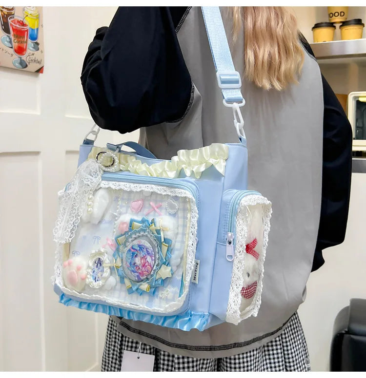 Bolso estilo japonés Y2K tipo "Ita Bag" Lolita: bolso de hombro transparente de gran capacidad, convertible en bandolera casual.