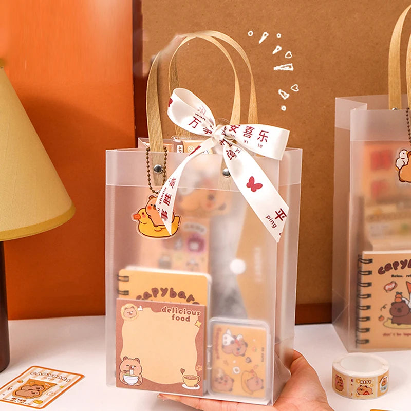Nuevo set de papelería Kawaii de carpincho: incluye un bolso adorable con diseño de dibujos animados y artículos de papelería; ideal para oficina, estudiantes o como regalo de cumpleaños.