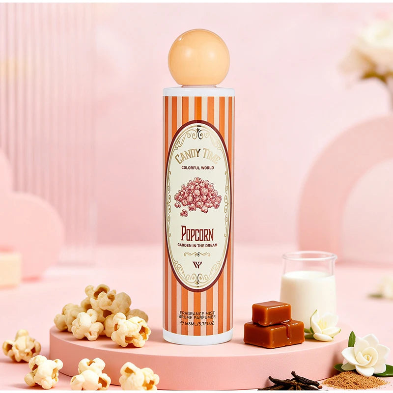 Perfume árabe Dubai Gourmand (168 ml): fragancia fresca y duradera para mujer con notas de coco, pastel de fresa, algodón de azúcar y frutas; formato en spray portátil.