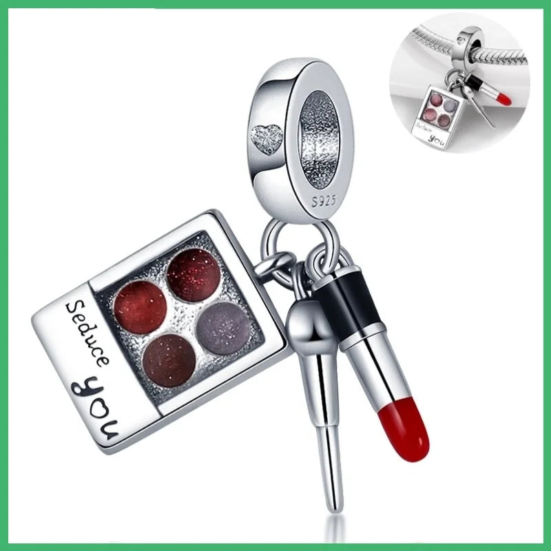 Colgante de plata de ley 925 con forma de estuche de maquillaje y circonitas; compatible con pulseras y collares DIY; regalo para ella.