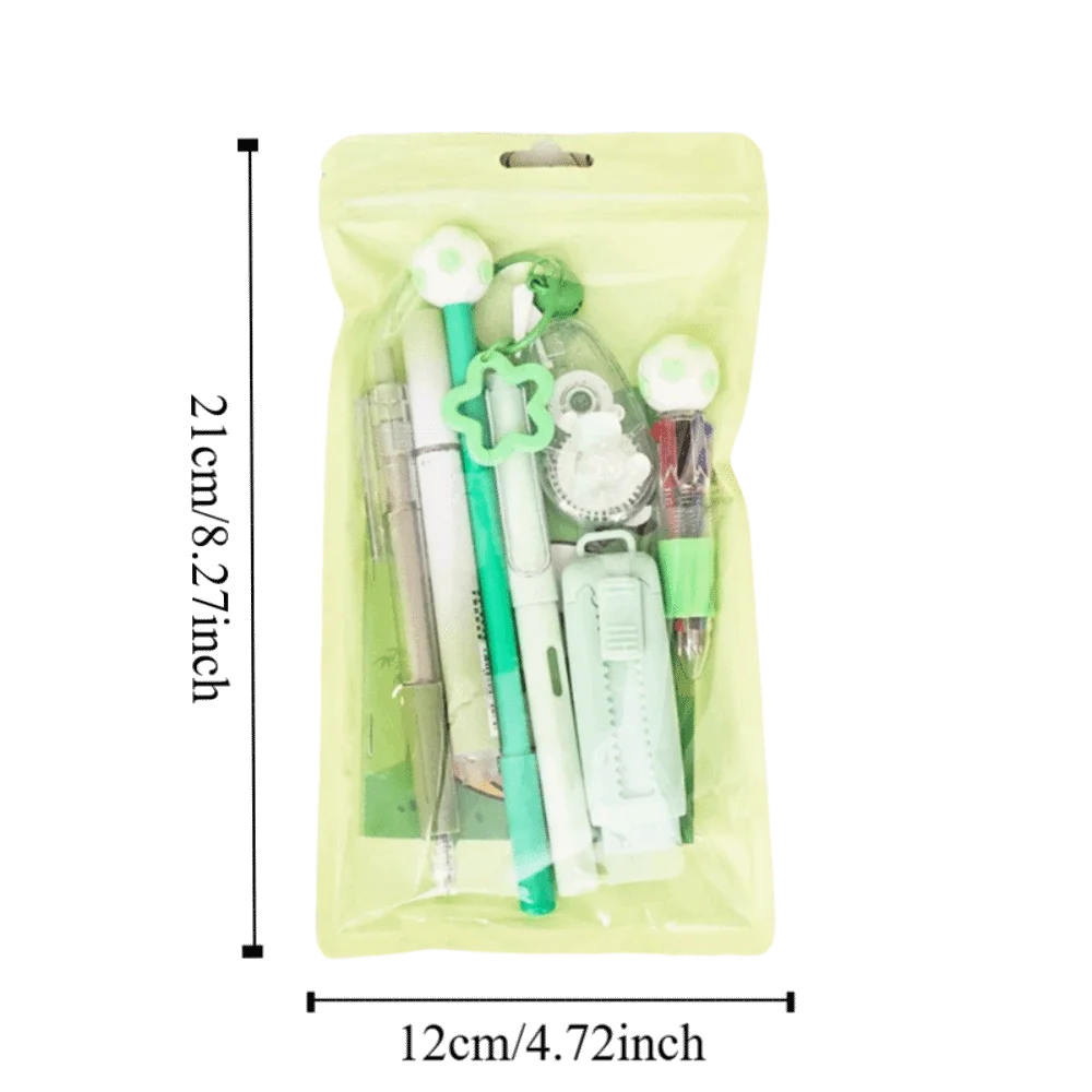 Kit de regalo de papelería escolar con temática de dibujos animados: incluye bolígrafos de 6 colores, notas adhesivas, goma de borrar y estuche de gran capacidad.