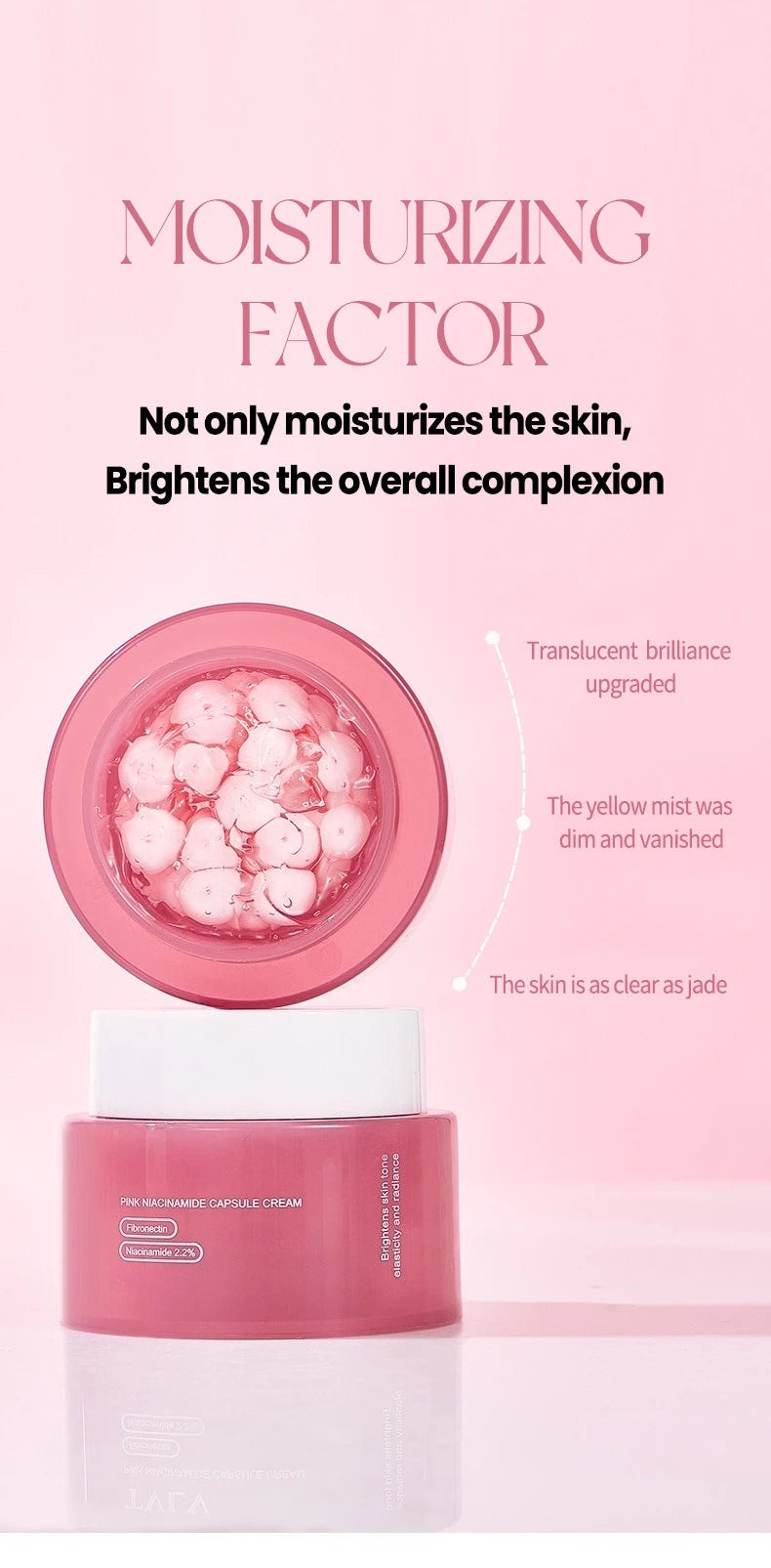 Crema coreana en cápsulas de colágeno rosa y PDRN con niacinamida para tono de piel desigual; hidratante facial ligero y no graso.