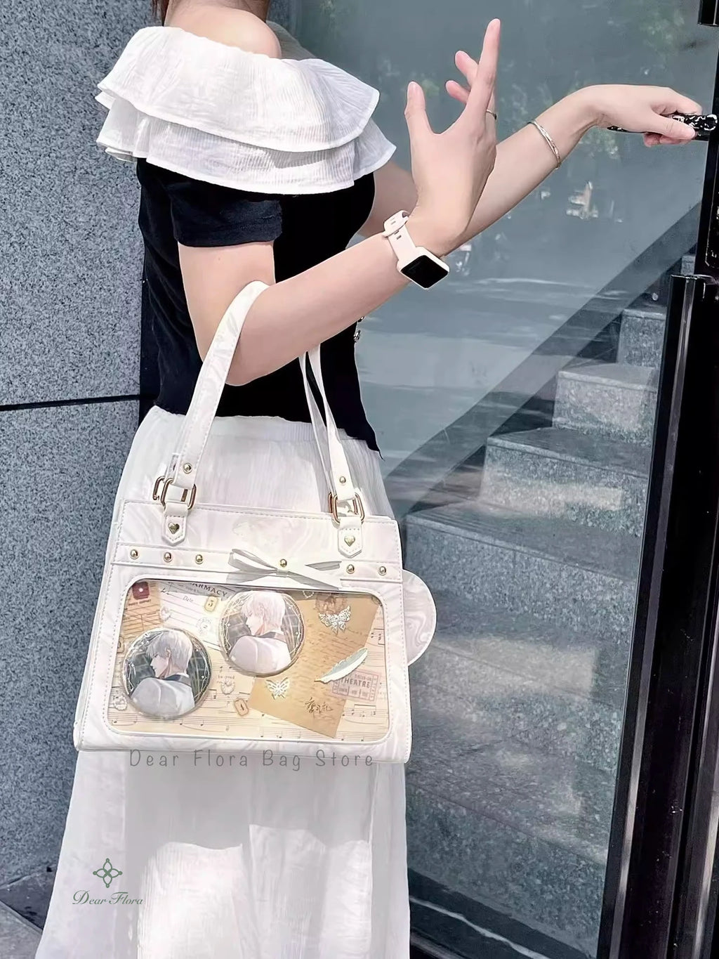 Bolso de hombro vintage estilo Y2K para mujer, tipo Ita Bag con bolsillo transparente, con lazo.