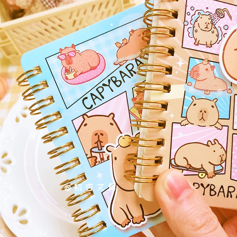 Papelería kawaii, material escolar, accesorios de oficina, bloc de notas, libreta, diario, cuaderno de capibara estilo aesthetic.