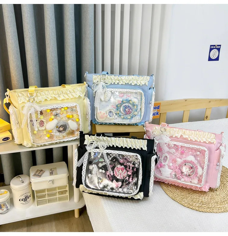 Bolso estilo japonés Y2K tipo "Ita Bag" Lolita: bolso de hombro transparente de gran capacidad, convertible en bandolera casual.