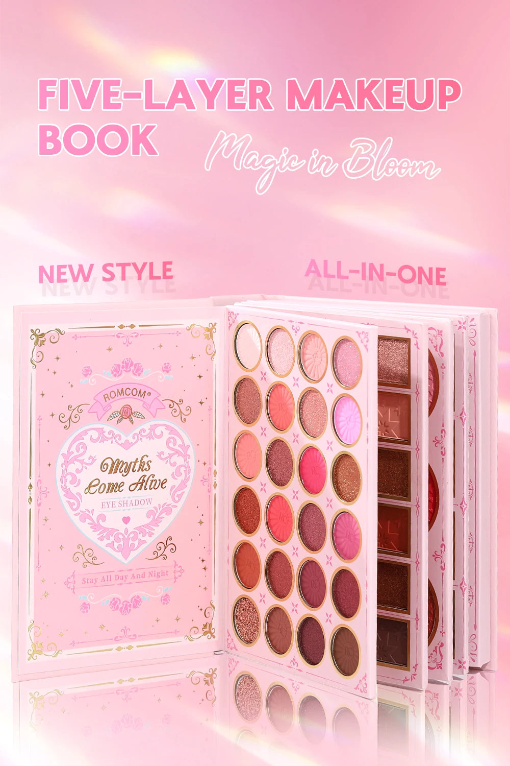 Paleta de maquillaje tipo libro «todo en uno» de 5 niveles: kit completo con 48 sombras de ojos, 6 coloretes, productos para contorno, iluminador y pomada para cejas, además de 6 labiales.