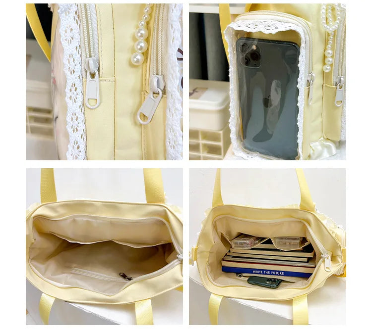 Bolso estilo japonés Y2K tipo "Ita Bag" Lolita: bolso de hombro transparente de gran capacidad, convertible en bandolera casual.