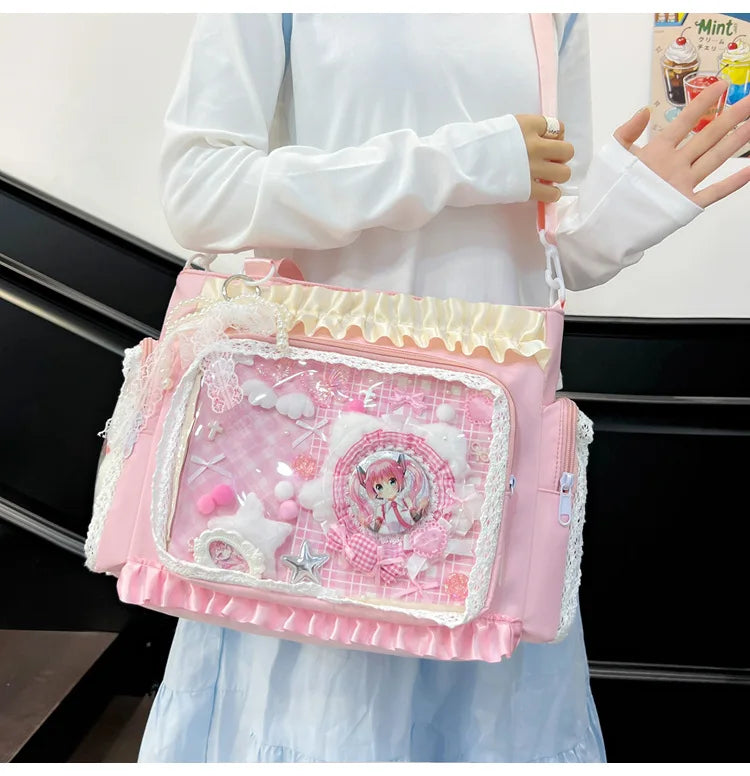 Bolso estilo japonés Y2K tipo "Ita Bag" Lolita: bolso de hombro transparente de gran capacidad, convertible en bandolera casual.