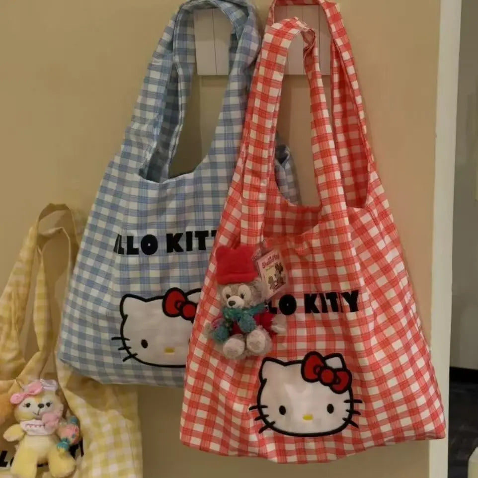 Bolso tote de lona Hello Kitty: ligero, casual, para llevar al hombro o en la mano; gran capacidad, ideal para viajes de verano, compras o uso diario; regalo .