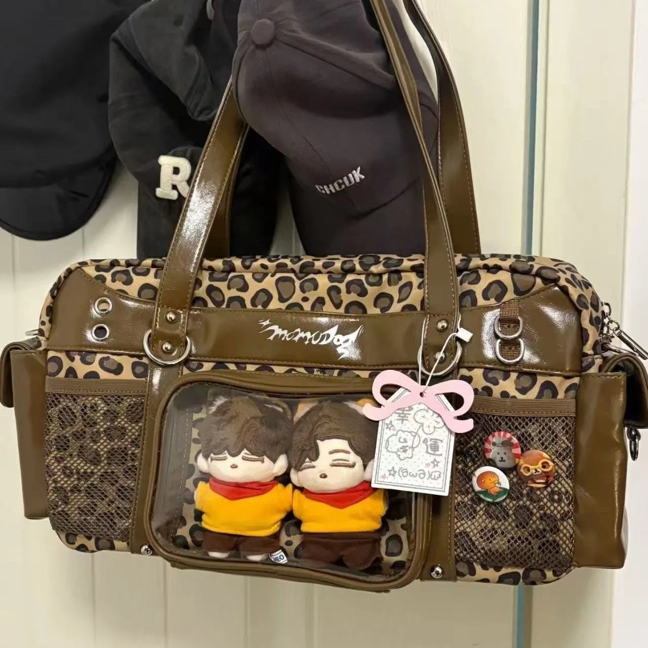 Nuevo bolso de hombro estilo Y2K con estampado de leopardo y panel transparente ; bolso cruzado de gran capacidad,