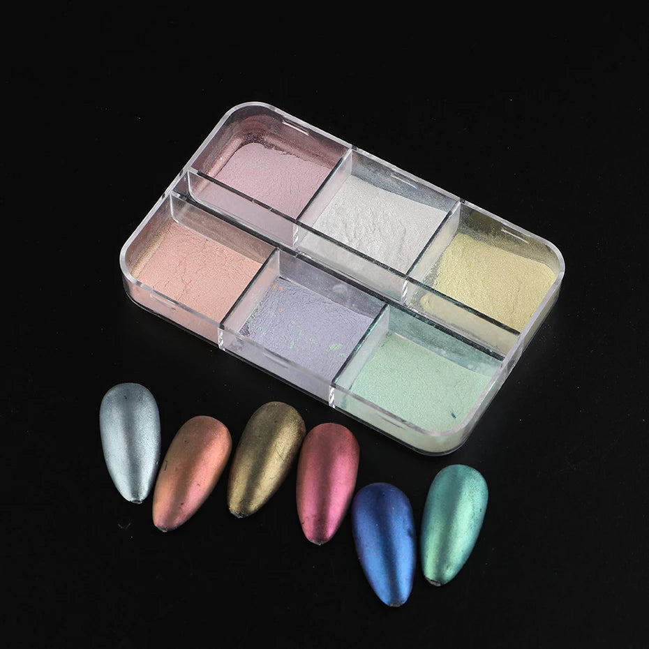 Polvo de uñas efecto espejo de luz de luna Pigmentos efecto cromo metálico Esmalte en gel Polvo láser Purpurina Aurora Perla