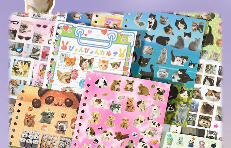 Libro de pegatinas con temática de mascotas adorables (30 hojas/bolsa) con encuadernación de anillas; ideal para scrapbooking, manualidades, collages y decoración de fondos.