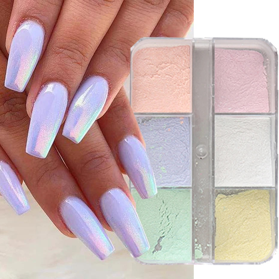 Polvo de uñas efecto espejo de luz de luna Pigmentos efecto cromo metálico Esmalte en gel Polvo láser Purpurina Aurora Perla