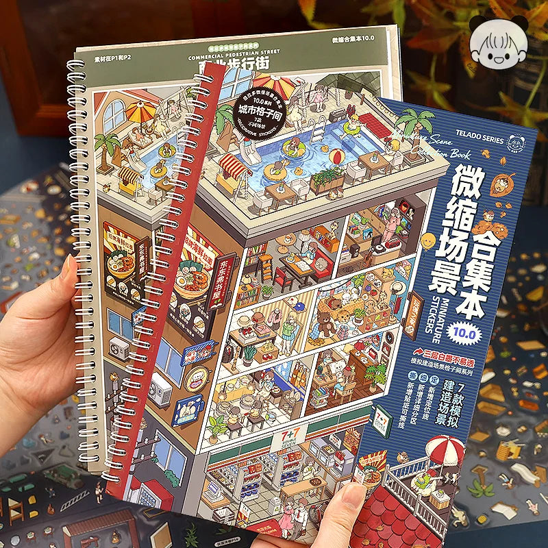 Libro de pegatinas con escenas de ciudades en miniatura (7 escenarios, edición 10.0): pegatinas opacas e impermeables para diarios, álbumes de recortes y manualidades.