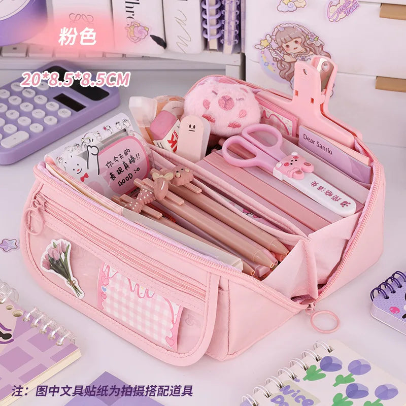 Estuche de gran capacidad con cremallera: estuche portátil para material de papelería, ideal para estudiantes y para guardar artículos escolares y de oficina.