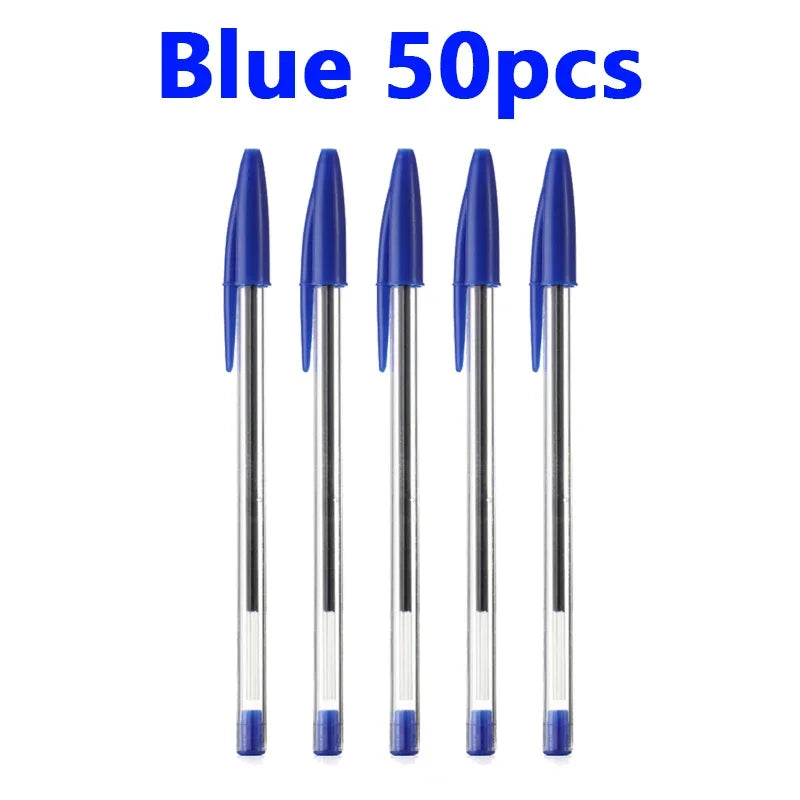 Bolígrafos de 1,0 mm (paquete de 50 o 100 unidades) en azul o negro; cuerpo de plástico. Ideales para estudiantes, regalos y material escolar u de oficina. Escritura suave y duradera.