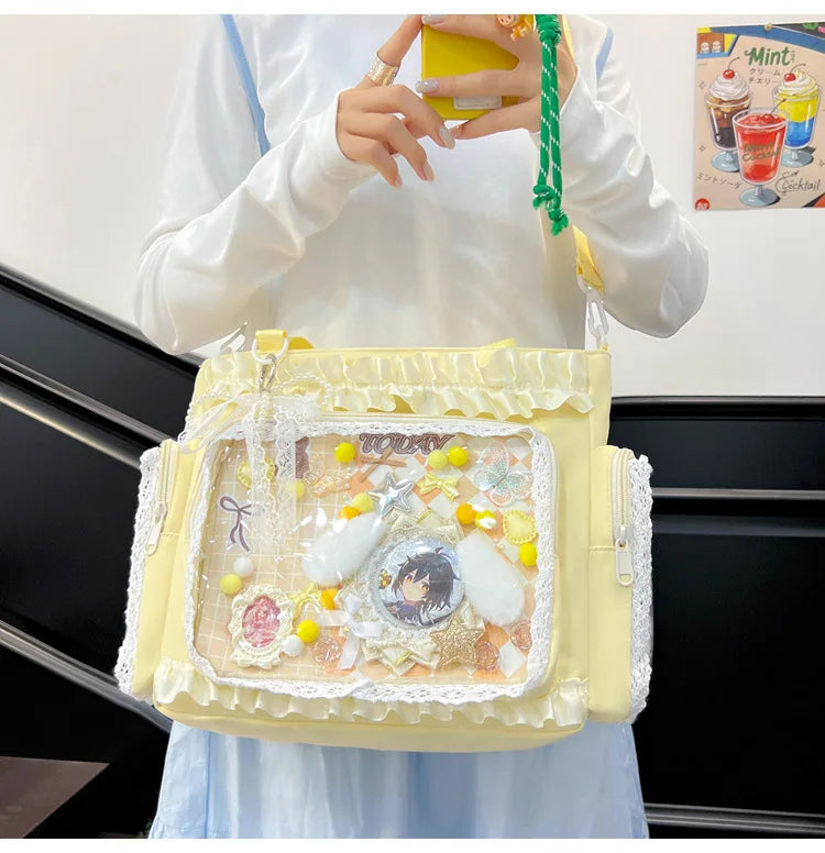 Bolso estilo japonés Y2K tipo "Ita Bag" Lolita: bolso de hombro transparente de gran capacidad, convertible en bandolera casual.