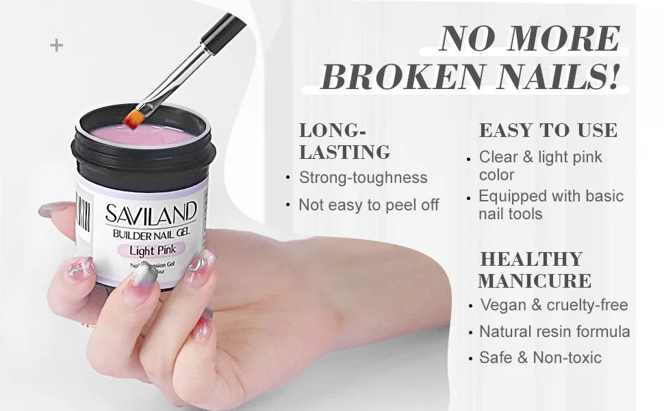 Saviland - Gel constructor de uñas de 100 g (tonos blanco, nude y rosa) para extensión de uñas; gel multifuncional para arte de uñas, tipo Soak-Off (remoción con remojo), curado UV, apto para salón y uso doméstico.