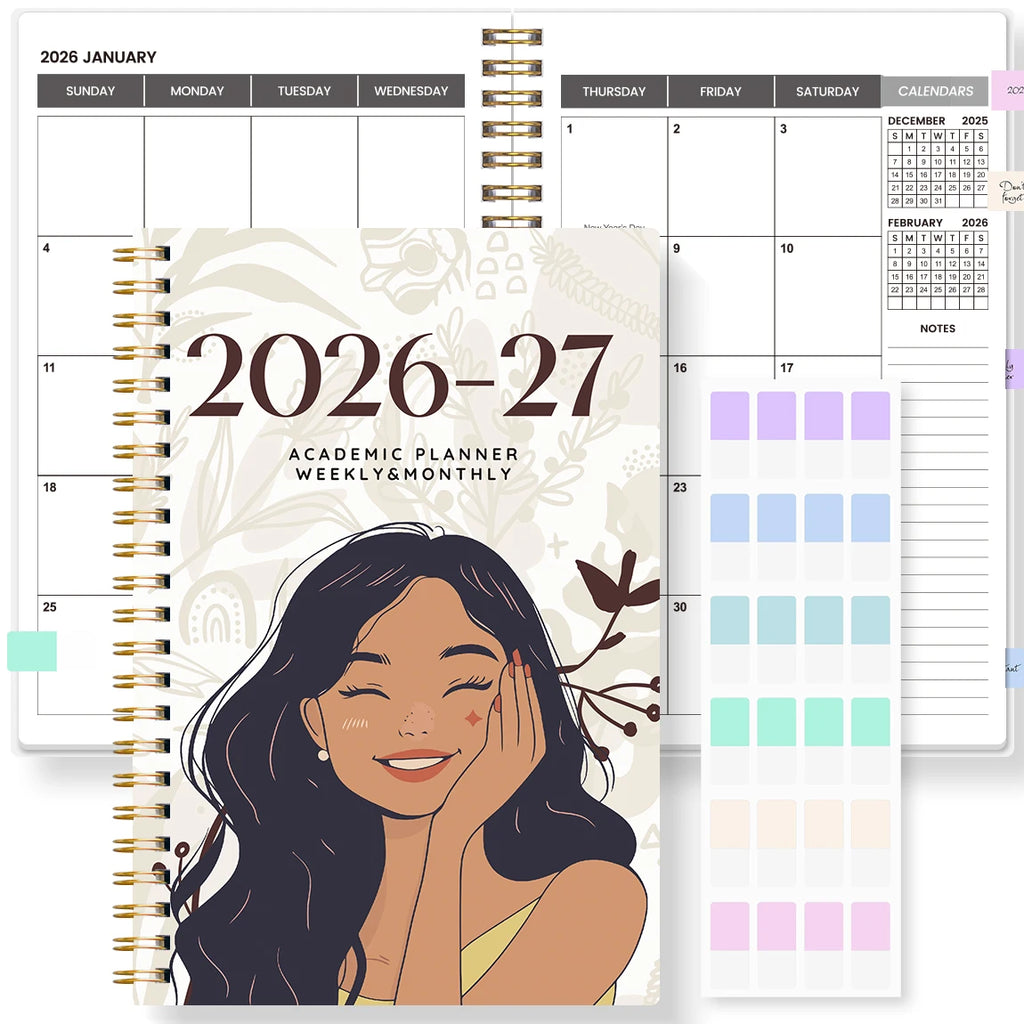 Agenda semanal y mensual A5 2026-2027 – Organizador de espiral de enero de 2026 a diciembre de 2027 con calendario y notas; material escolar y de oficina