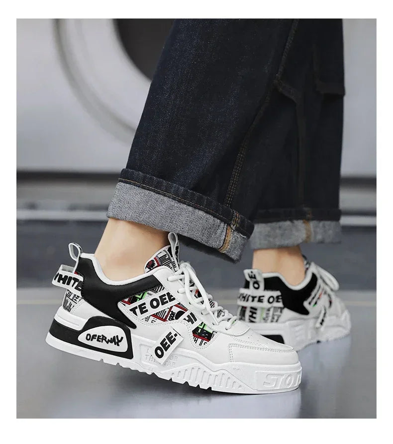 Zapatillas de skate para hombre: estilo casual, deportivo y de moda; ideales para correr, senderismo y uso diario. Diseño de lujo con plataforma, fabricadas en cuero.