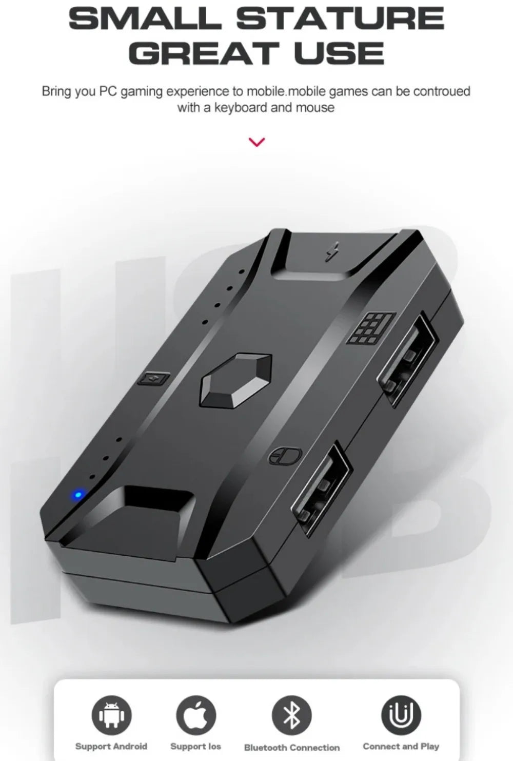 Combo 5 en 1 de teclado y ratón gaming RGB con convertidor para mando de una mano; conexión por cable y baja latencia para PUBG Mobile (Android, iOS y PC).