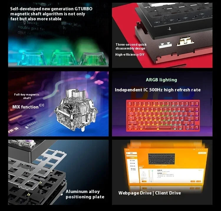 Teclado mecánico para juegos IROK MG75 PRO / MG75 Max con interruptores magnéticos, tiempo de respuesta de 0,125 ms, tasa de sondeo de 8K, precisión de 0,001 mm (RT), estructura de aluminio, iluminación RGB, función Hot-Swap y conexión por cable.