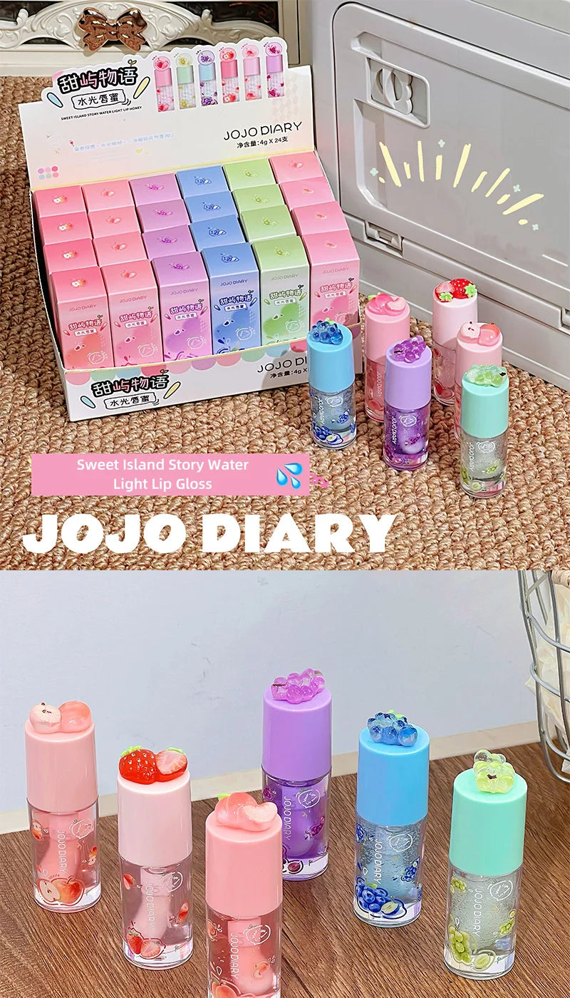 Aceite labial con sabor a frutas Jojo Diary: hidrata y humecta, previene los labios agrietados y reduce las arrugas; ideal para el cuidado de los labios en invierno; brillo labial estilo coreano con acabado acuoso.