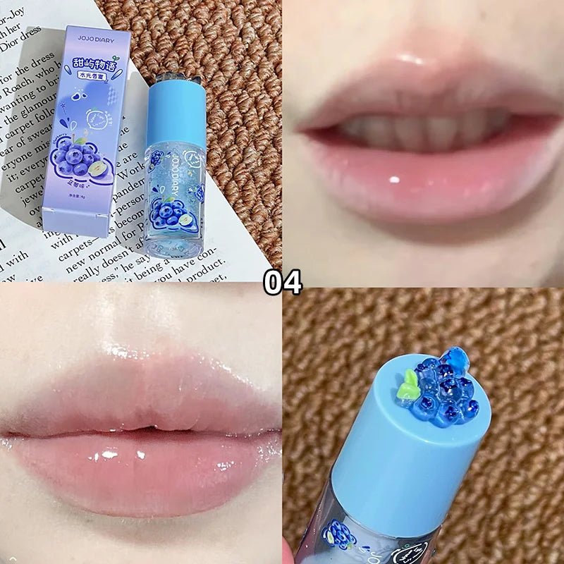 Aceite labial con sabor a frutas Jojo Diary: hidrata y humecta, previene los labios agrietados y reduce las arrugas; ideal para el cuidado de los labios en invierno; brillo labial estilo coreano con acabado acuoso.