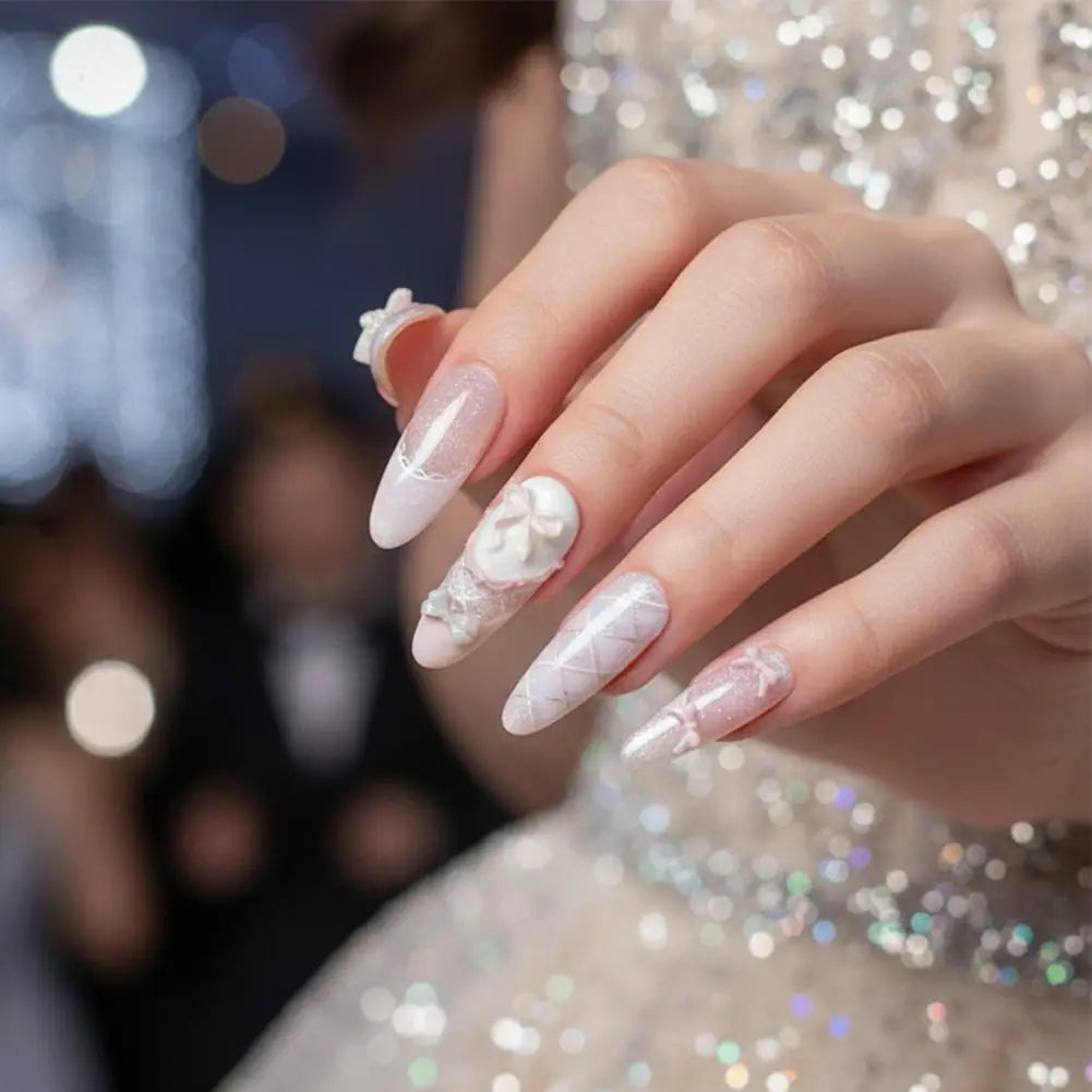 Uñas postizas reutilizables hechas a mano con diseño de mariposa y efecto «ojo de gato» rosa (estilo francés); uñas a presión listas para usar.