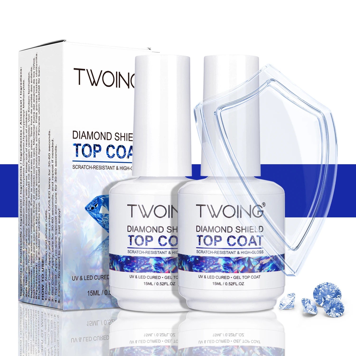 TWOING 15 ml – Nuevo esmalte en gel "Top Coat" Super Shine (acabado diamante); gel sellador sin capa pegajosa (no wipe) para manicura y nail art con calidad de salón.