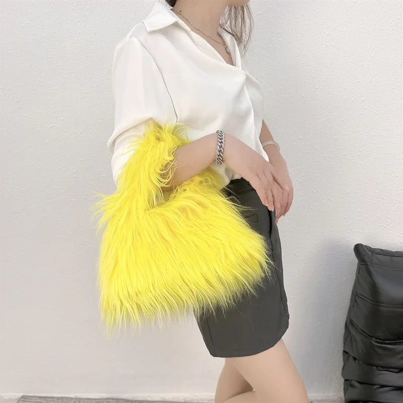 Nuevo bolso de hombro de piel sintética, estilo Y2K y moda coreana, bolso de mano de felpa suave y cálido, estilo tote peludo para invierno