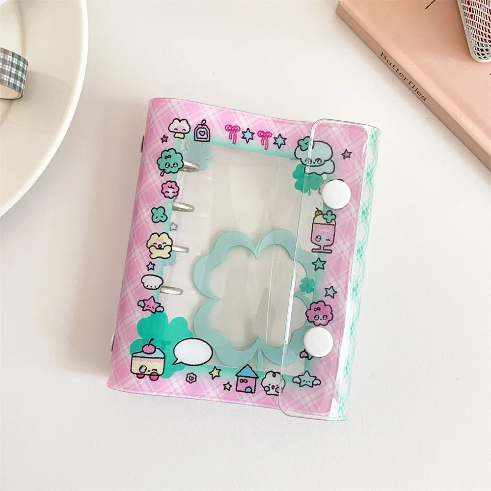 Cuaderno de hojas sueltas M5 con diseño de osito estilo dibujos animados; cuaderno transparente estilo kawaii para estudiantes, artículos de papelería, diario para chicas y libreta de tareas.