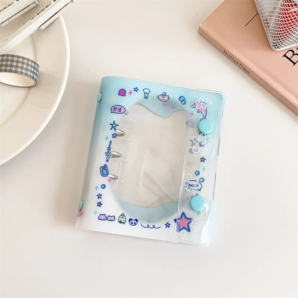 Cuaderno de hojas sueltas M5 con diseño de osito estilo dibujos animados; cuaderno transparente estilo kawaii para estudiantes, artículos de papelería, diario para chicas y libreta de tareas.