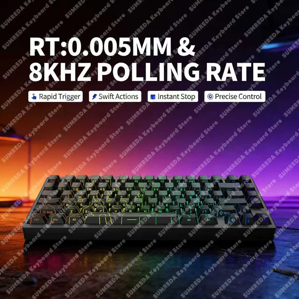 Teclado mecánico para juegos IROK MG75 PRO / MG75 Max con interruptores magnéticos, tiempo de respuesta de 0,125 ms, tasa de sondeo de 8K, precisión de 0,001 mm (RT), estructura de aluminio, iluminación RGB, función Hot-Swap y conexión por cable.