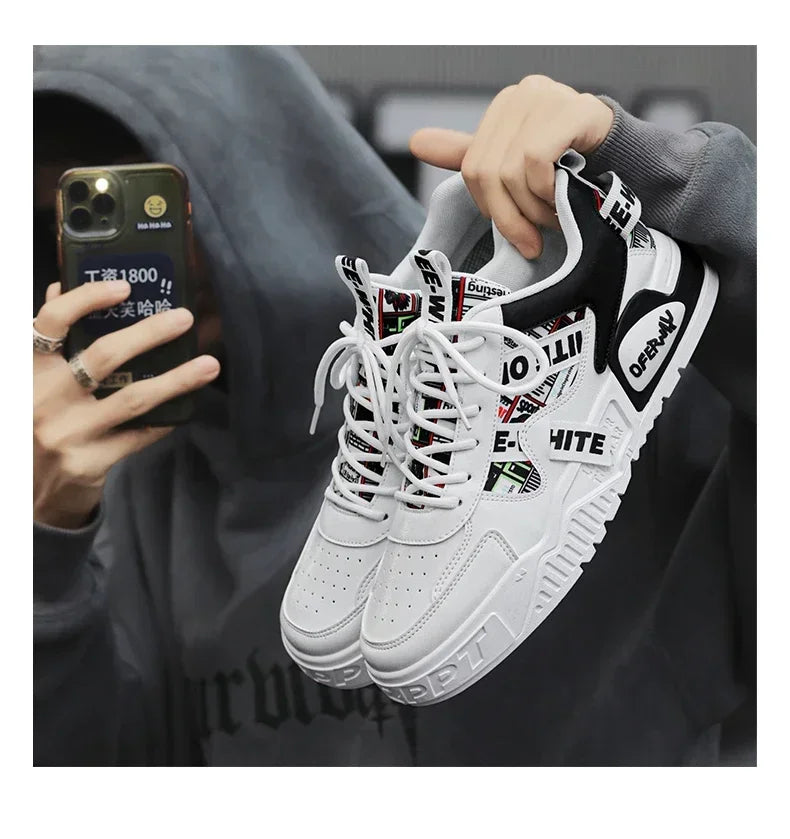 Zapatillas de skate para hombre: estilo casual, deportivo y de moda; ideales para correr, senderismo y uso diario. Diseño de lujo con plataforma, fabricadas en cuero.