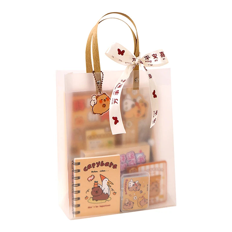Nuevo set de papelería Kawaii de carpincho: incluye un bolso adorable con diseño de dibujos animados y artículos de papelería; ideal para oficina, estudiantes o como regalo de cumpleaños.