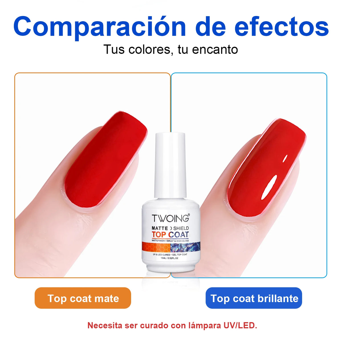 TWOING 15 ml – Nuevo esmalte en gel "Top Coat" Super Shine (acabado diamante); gel sellador sin capa pegajosa (no wipe) para manicura y nail art con calidad de salón.