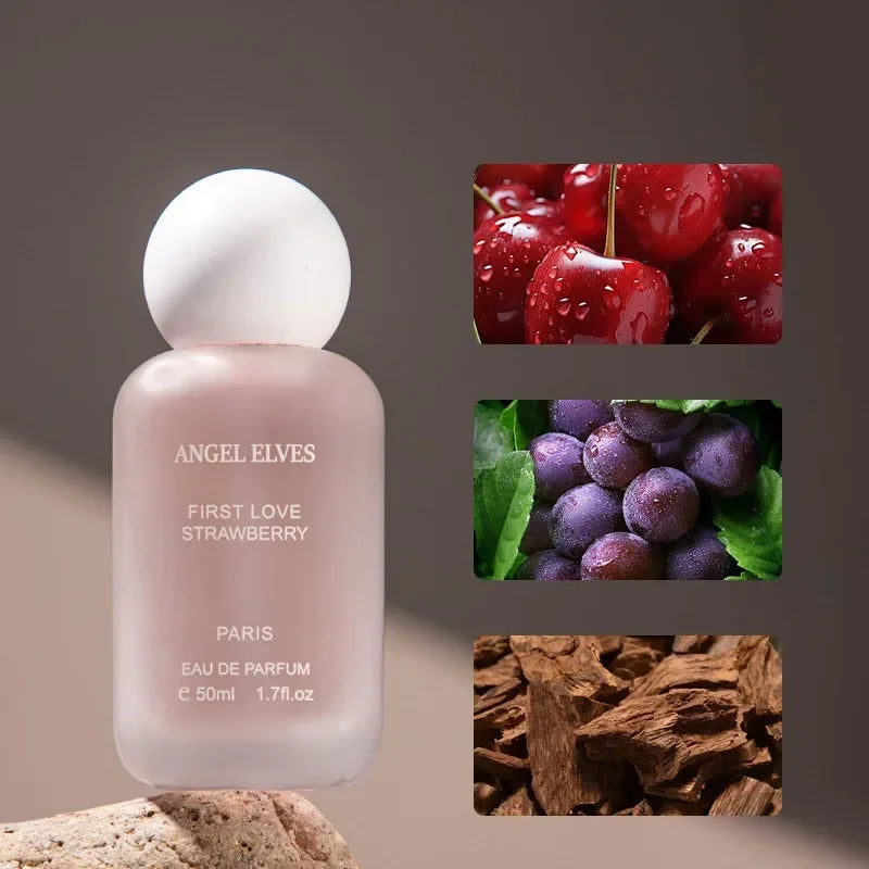 Perfume de lujo para mujer "First Love": fragancia encantadora y duradera con notas de fresa, gardenia y té; un spray corporal floral, fresco y ligero.