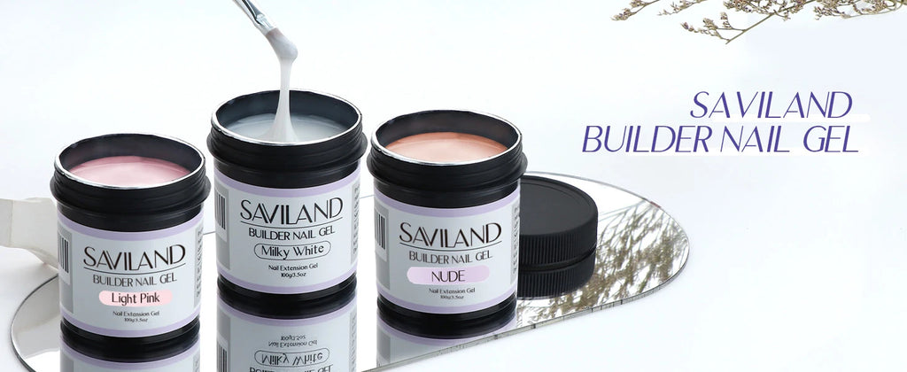 Saviland - Gel constructor de uñas de 100 g (tonos blanco, nude y rosa) para extensión de uñas; gel multifuncional para arte de uñas, tipo Soak-Off (remoción con remojo), curado UV, apto para salón y uso doméstico.
