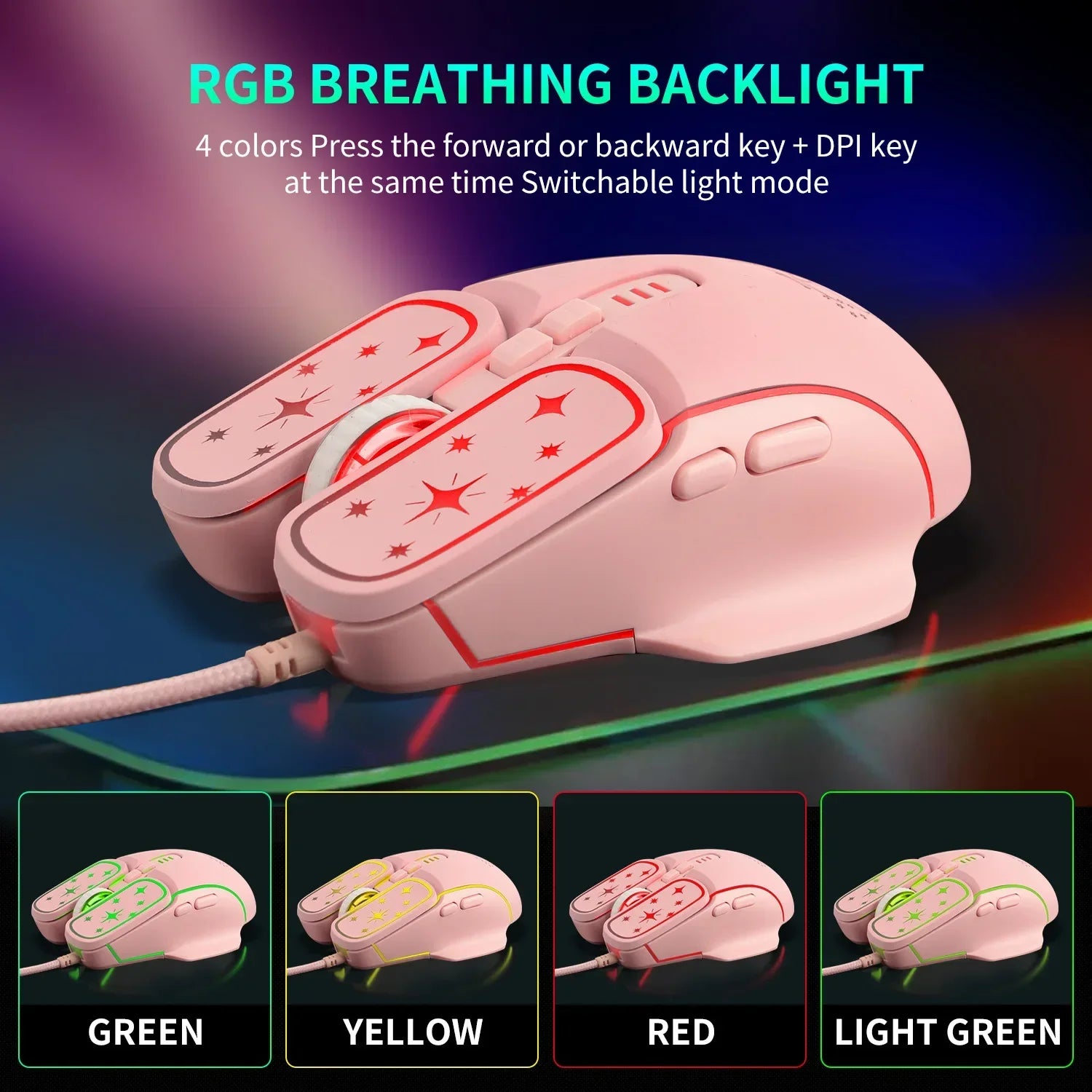 Ratón gaming USB con retroiluminación RGB y diseño ergonómico, ratón con cable 7D para eSports, compatible con portátiles y PC gaming.