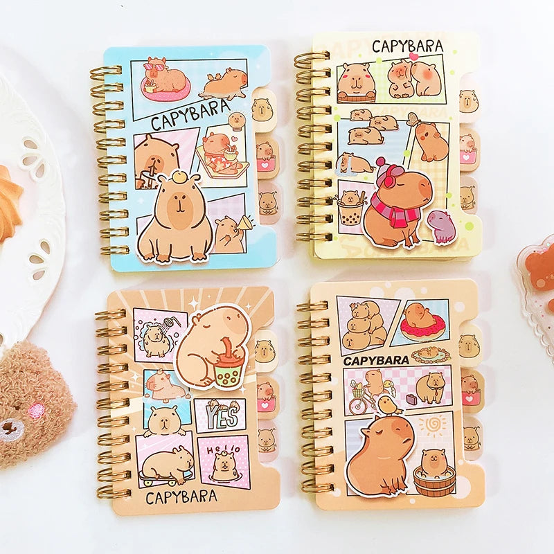Papelería kawaii, material escolar, accesorios de oficina, bloc de notas, libreta, diario, cuaderno de capibara estilo aesthetic.