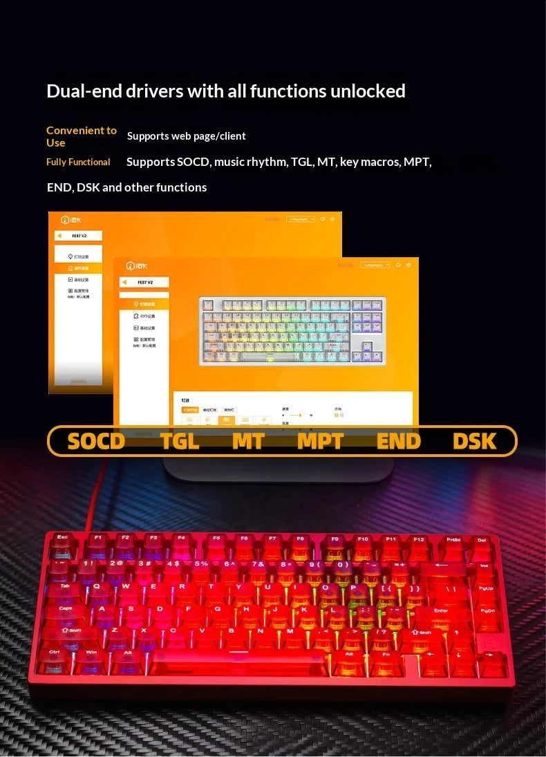Teclado mecánico para juegos IROK MG75 PRO / MG75 Max con interruptores magnéticos, tiempo de respuesta de 0,125 ms, tasa de sondeo de 8K, precisión de 0,001 mm (RT), estructura de aluminio, iluminación RGB, función Hot-Swap y conexión por cable.