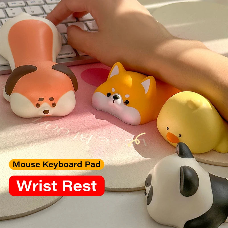 Nuevo y adorable soporte de muñeca con forma de animal para alfombrilla de ratón; reposamuñecas y soporte para el brazo para escritorio y portátil (diseños de gato, perro, pato y panda).