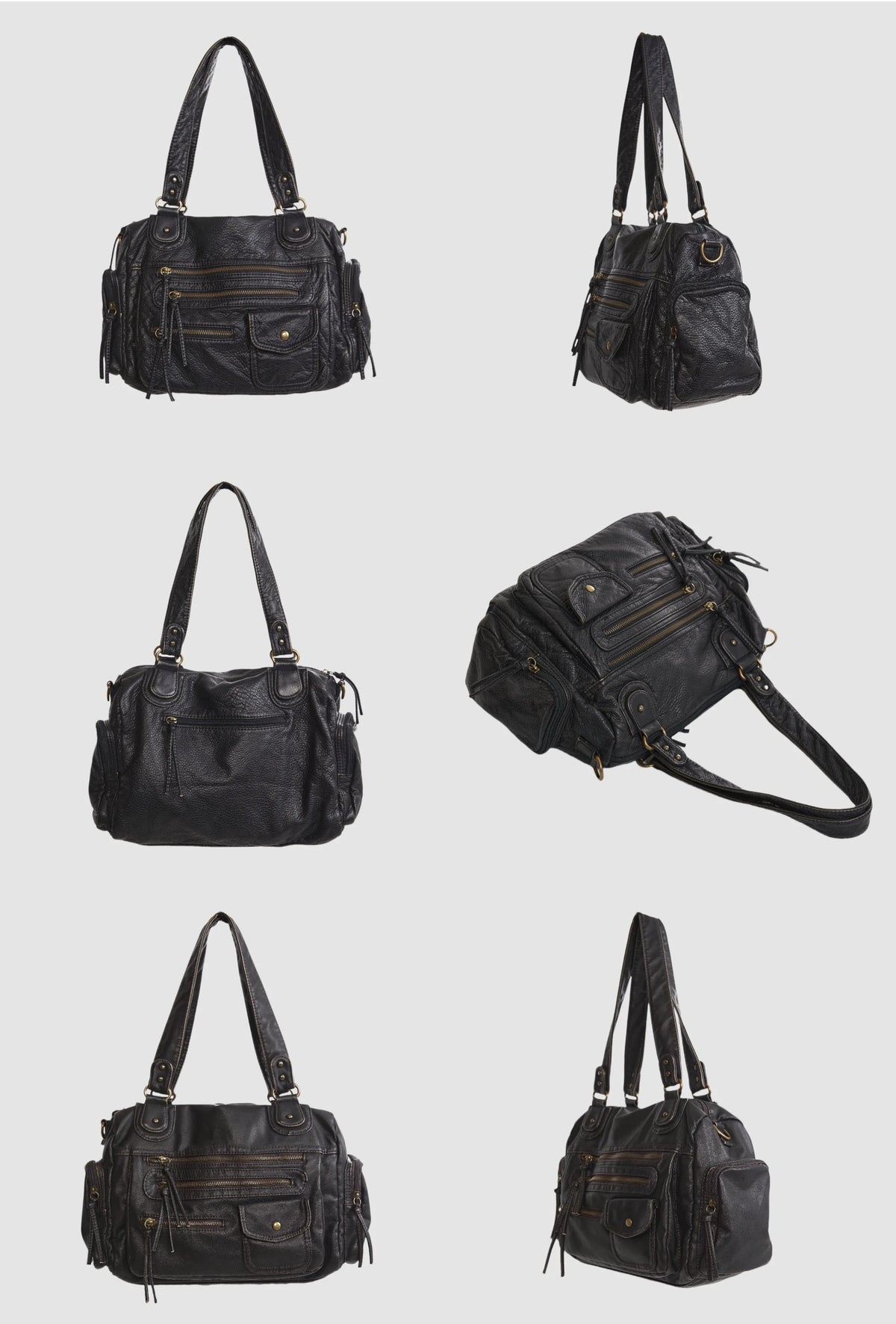 Bolso de hombro, tendencia retro Y2K, de gran capacidad y acabado lavado con efecto desgastado.