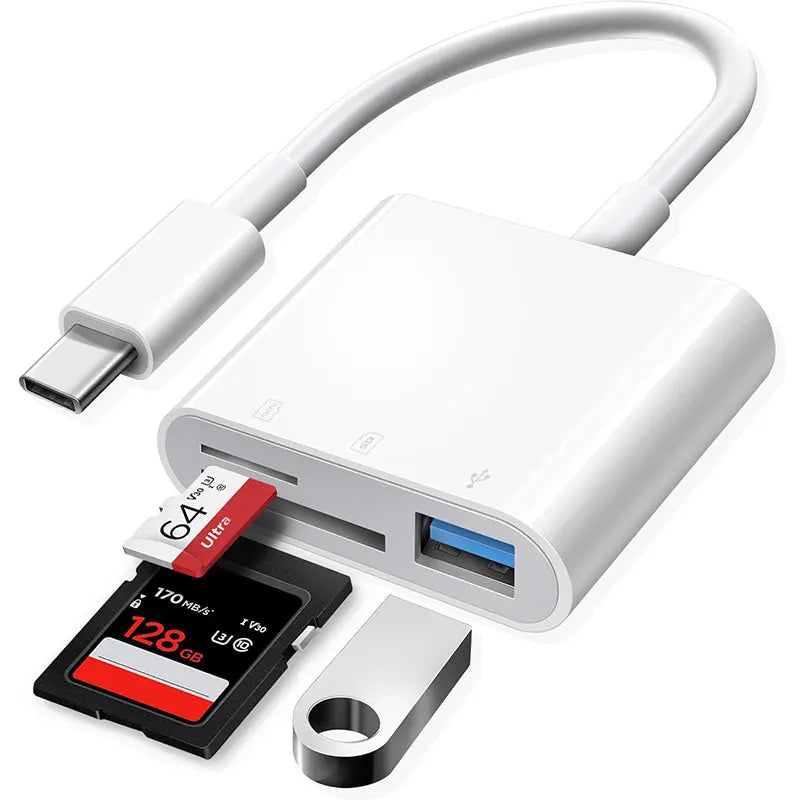 Adaptador 3 en 1 USB-C y lector de tarjetas de memoria (TF, CF, SD) / grabador para CompactFlash, compatible con MacBook Pro