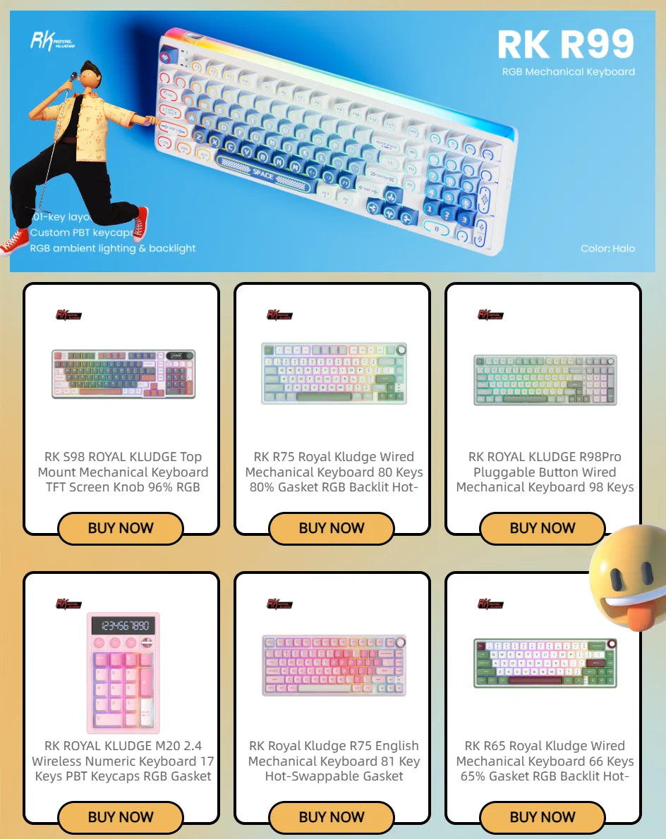 Teclado mecánico RK Royal Kludge R75 (distribución en español) con montaje tipo gasket, formato 80%, retroiluminación RGB, teclas PBT, interruptores intercambiables en caliente (hot-swappable) y rueda de control metálica.