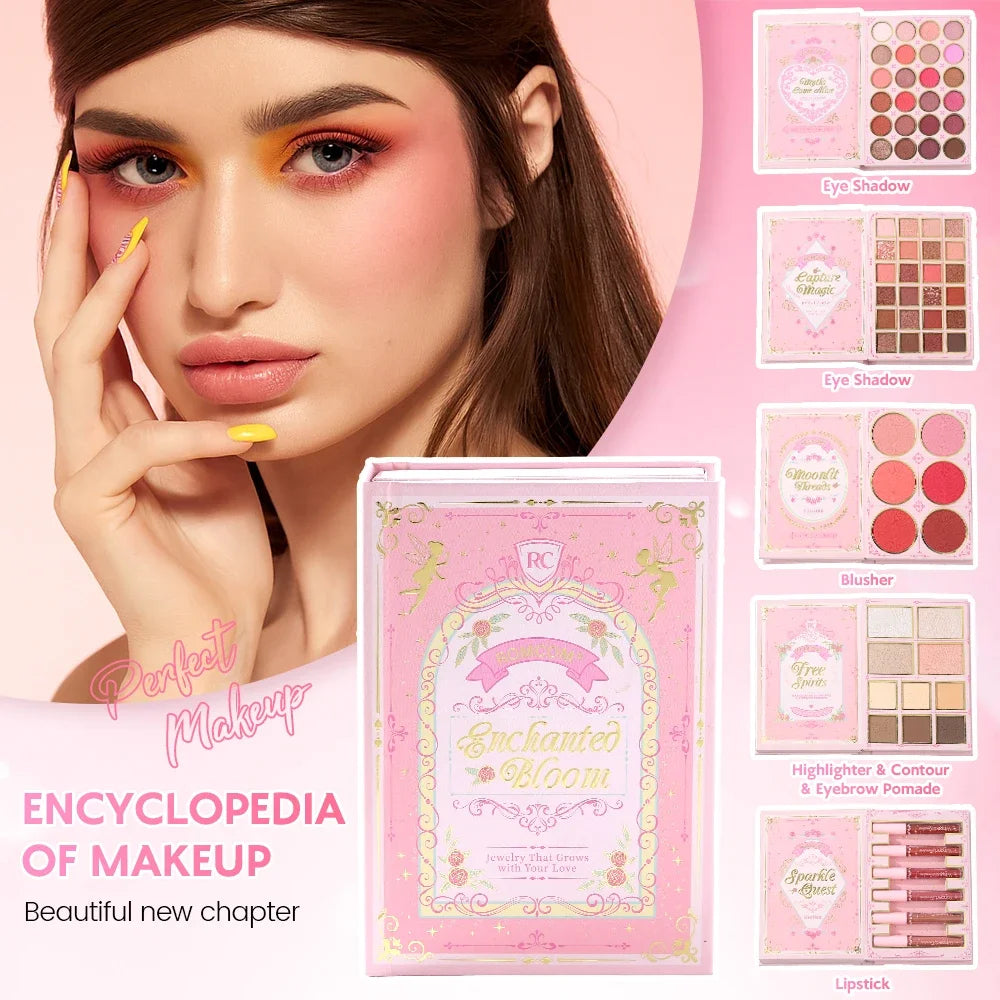 Paleta de maquillaje tipo libro «todo en uno» de 5 niveles: kit completo con 48 sombras de ojos, 6 coloretes, productos para contorno, iluminador y pomada para cejas, además de 6 labiales.